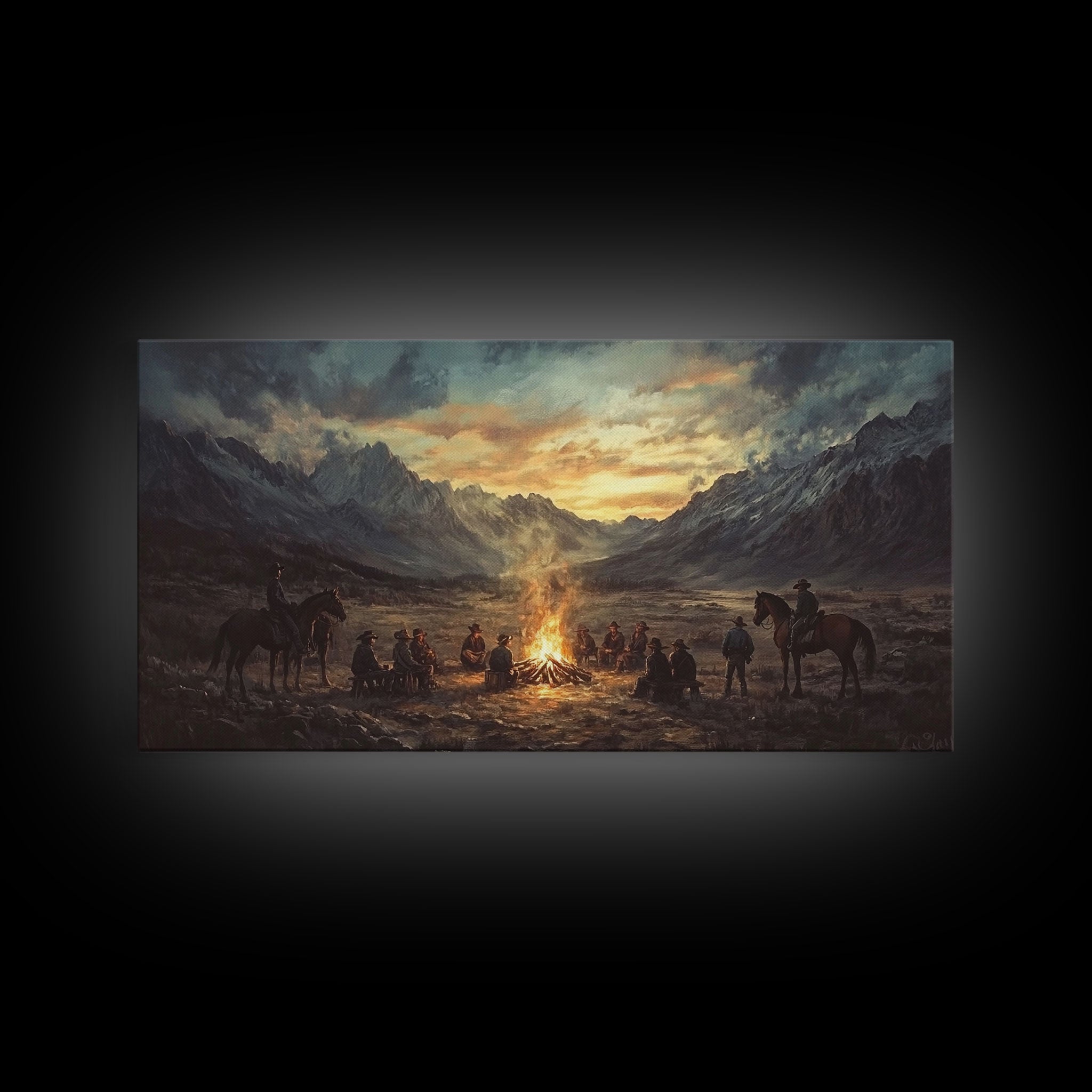 Cowboys at Campfire Canvas Print