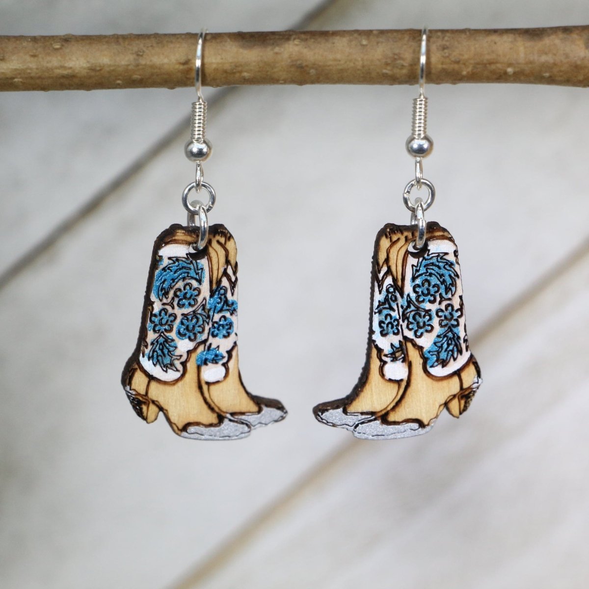 Cowboy Boot Wooden Dangle Earrings