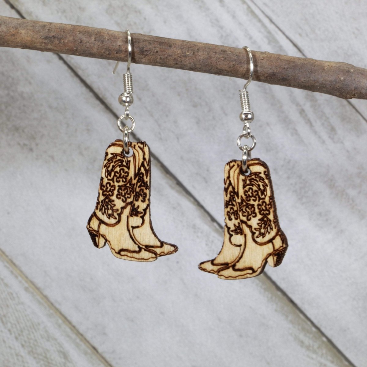 Cowboy Boot Wooden Dangle Earrings