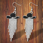 Sparkle Cowgirl Hat Fringe Earrings – Rhinestone Tassel Dangle Jewelry