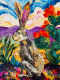 Jackrabbit and Blooming Cactus Original Oil Painting