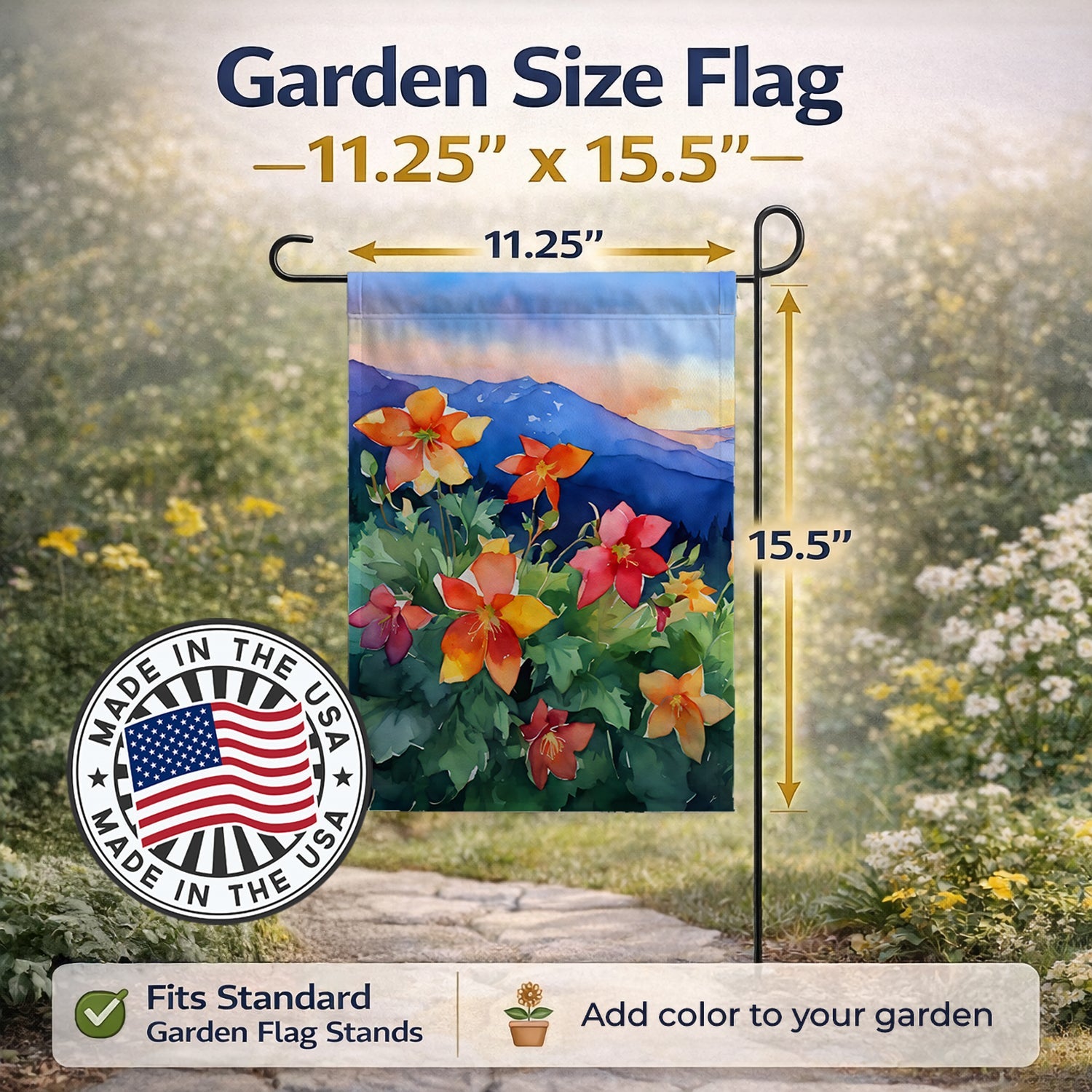 Colorado Columbine Watercolor Garden Flag