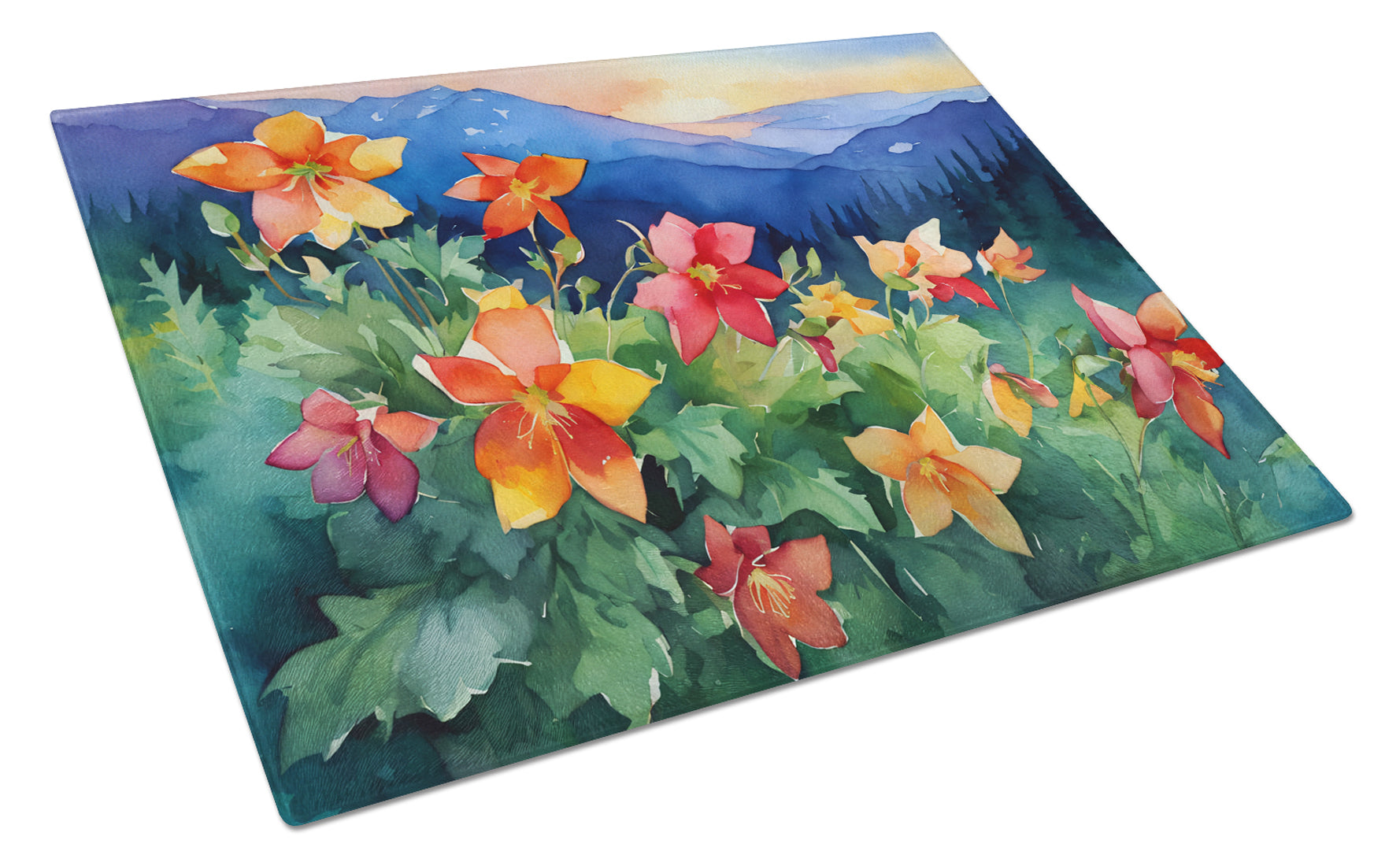 Columbine Watercolor Cutting Board