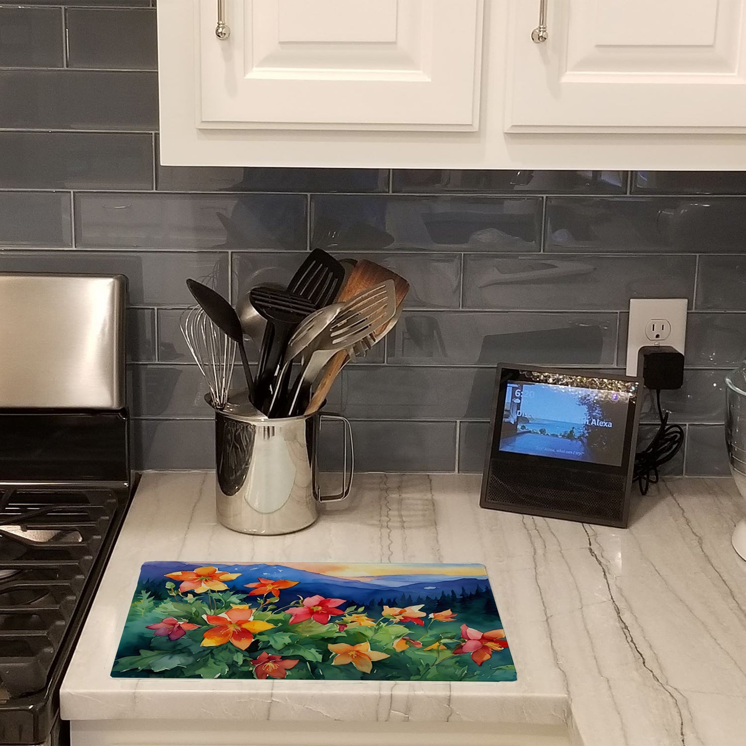 Columbine Watercolor Cutting Board