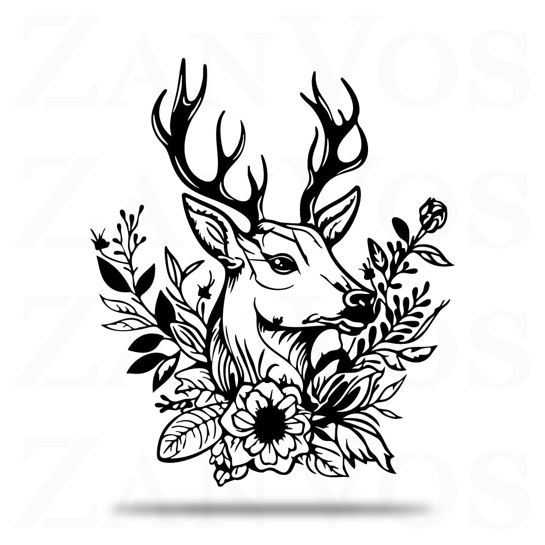 Deer Flower Metal Art