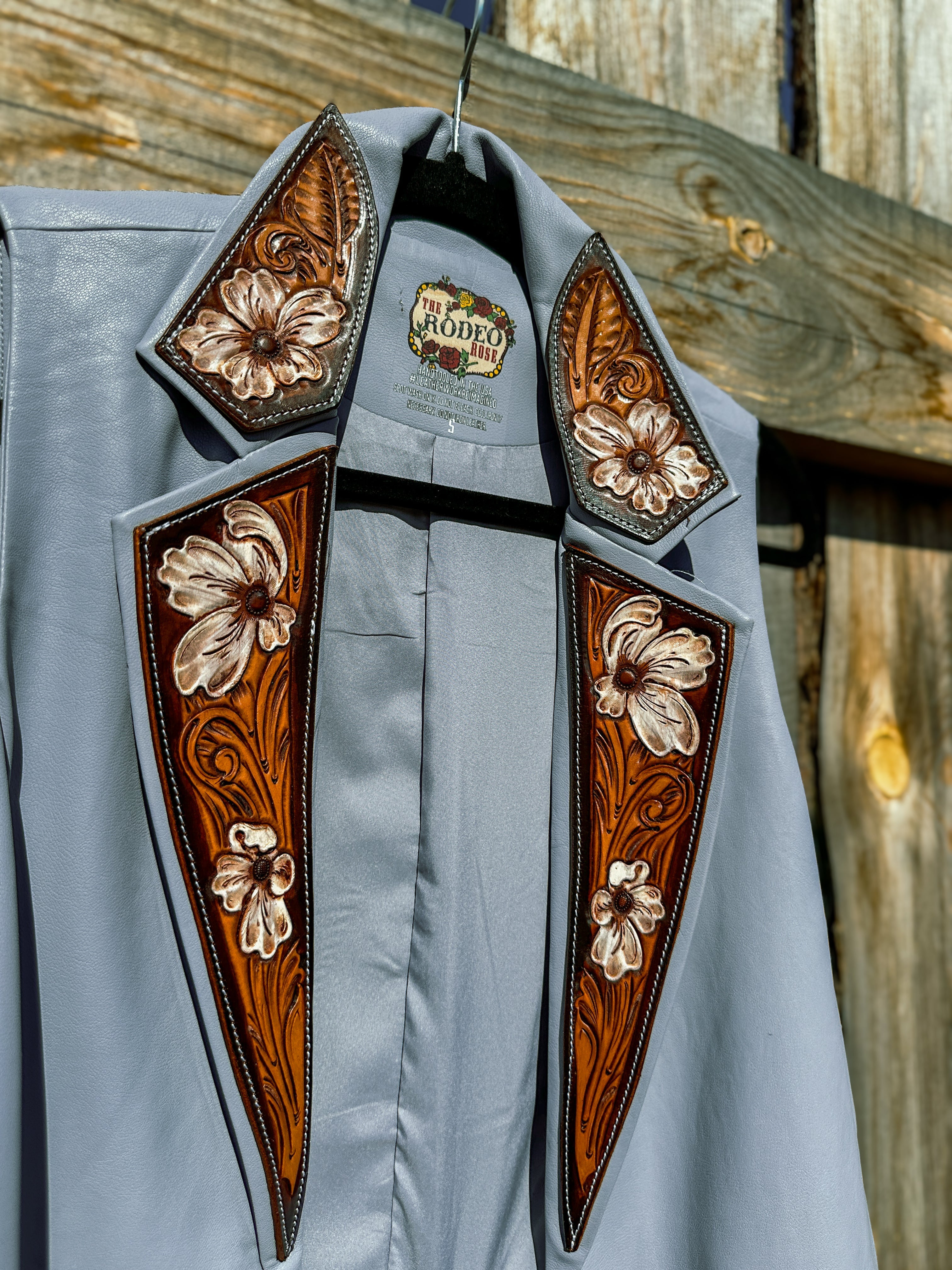 Spring Blue Hand Tooled Lapel Vest
