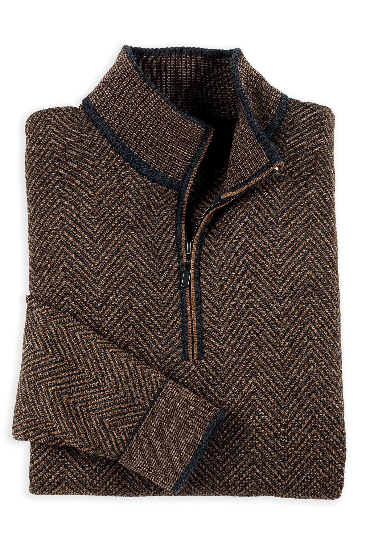 Patrick James Wide Herringbone Mock 1/4 Zip Sweater