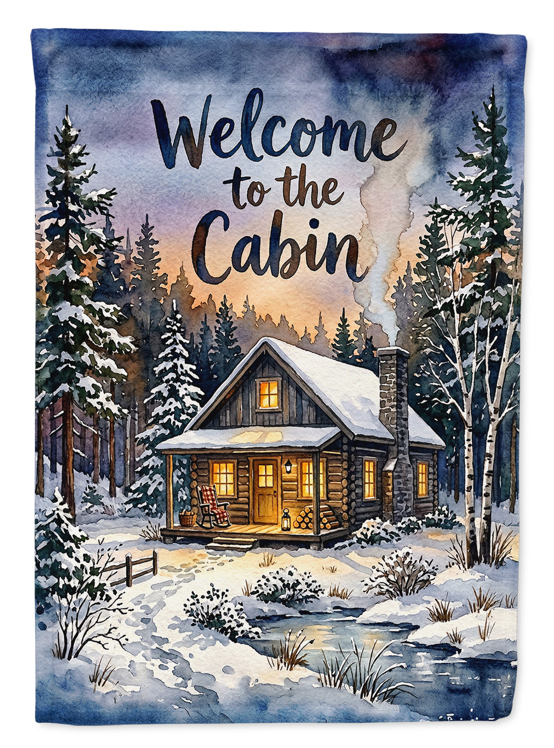 Snowy Cabin Welcome Garden Flag