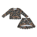 Girls' Brown Camo Scallop Top & Skirt Set