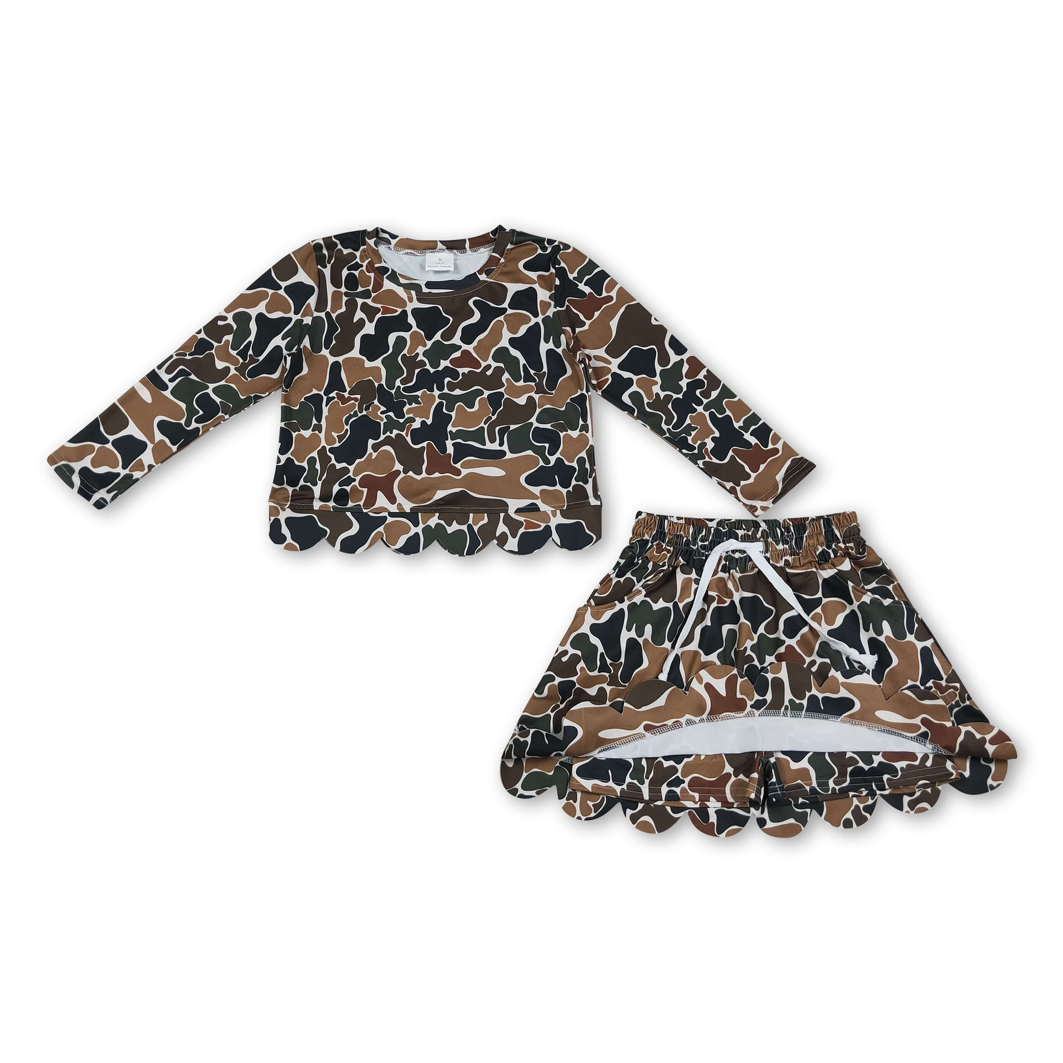 Girls' Brown Camo Scallop Top & Skirt Set