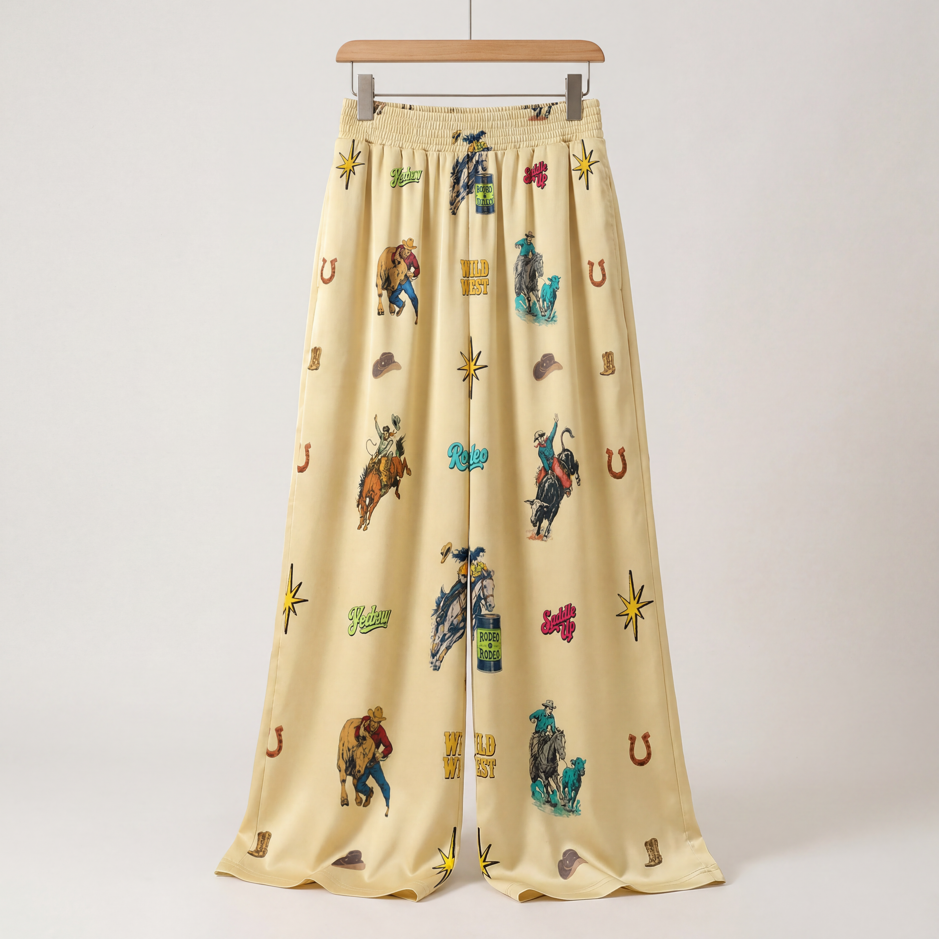 Women's Western Cactus Print High Waisted Wide Leg Pants