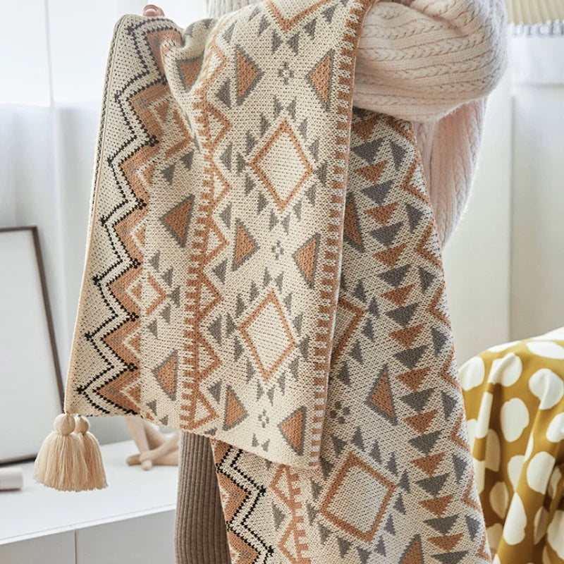Canyon Dusk Geometric Knit Throw Blanket