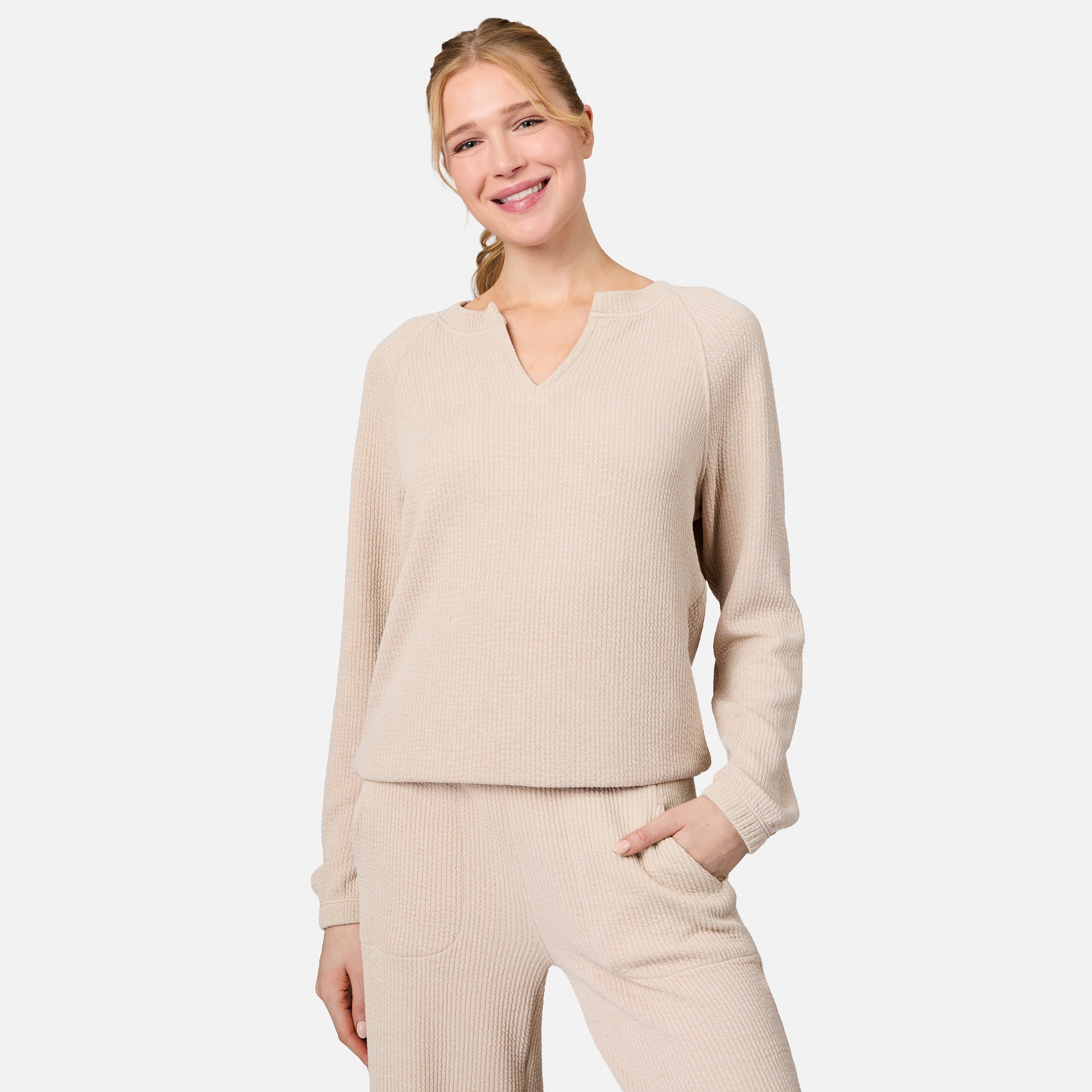 Women's Ripple Knit Long Sleeve Pullover Top