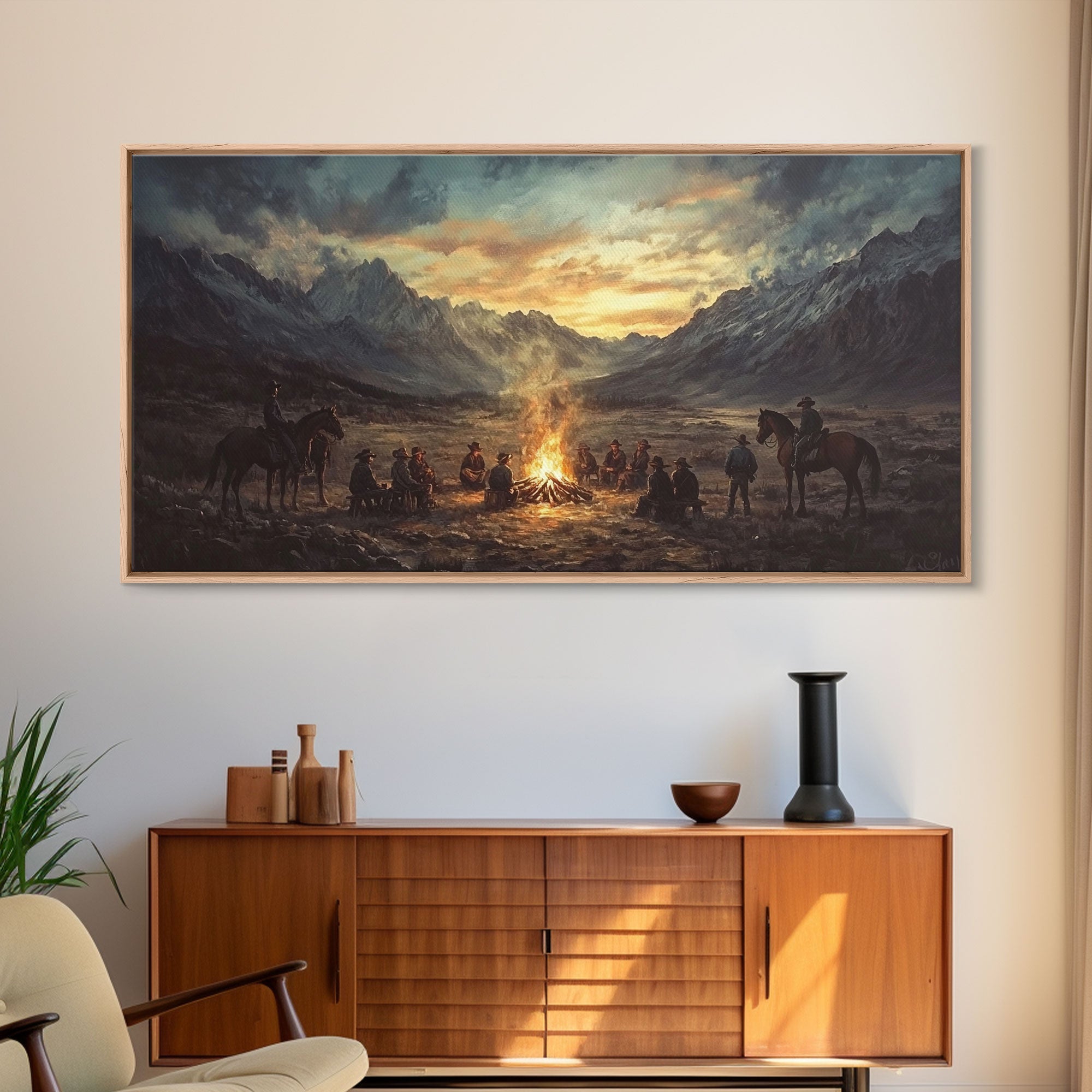Cowboys at Campfire Canvas Print