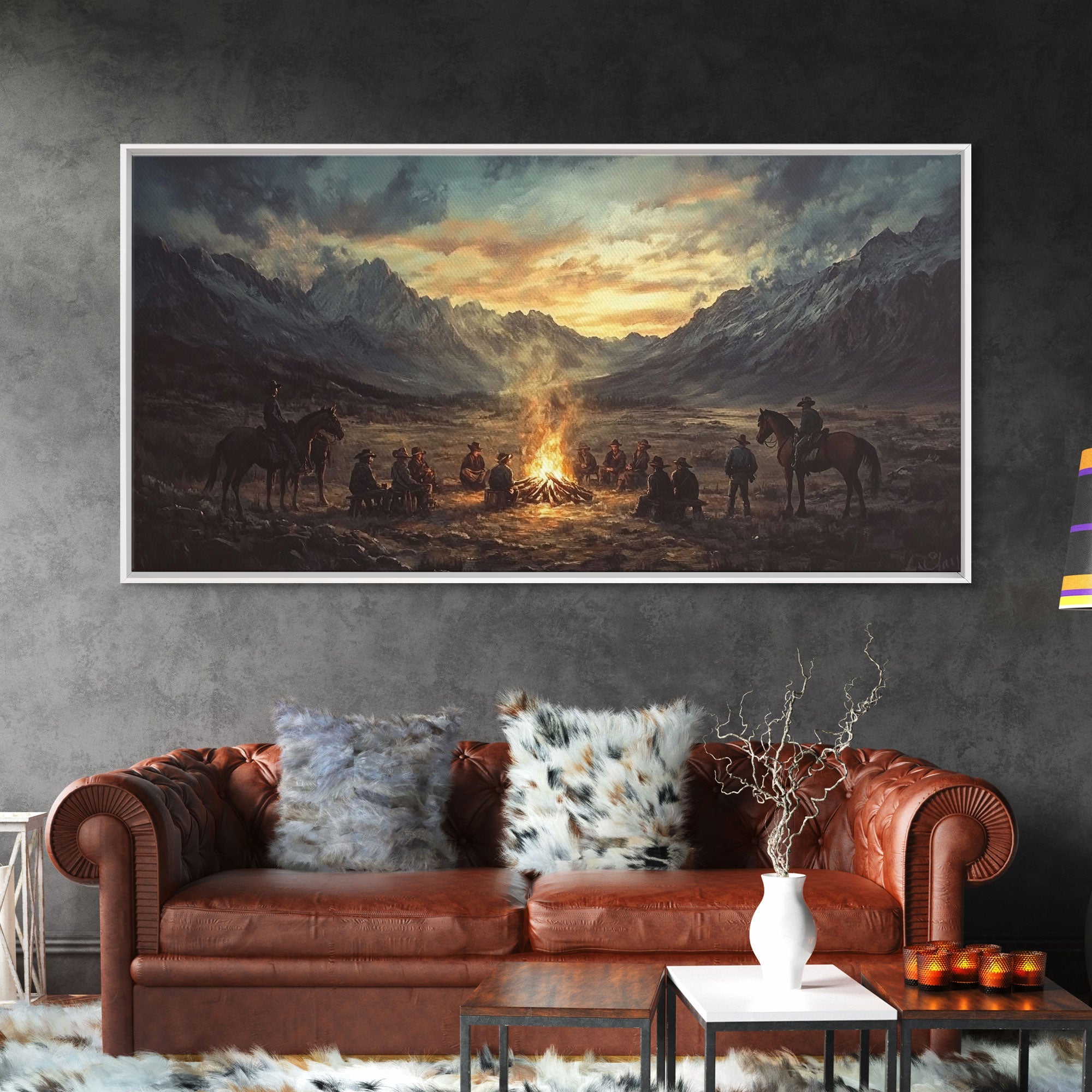 Cowboys at Campfire Canvas Print