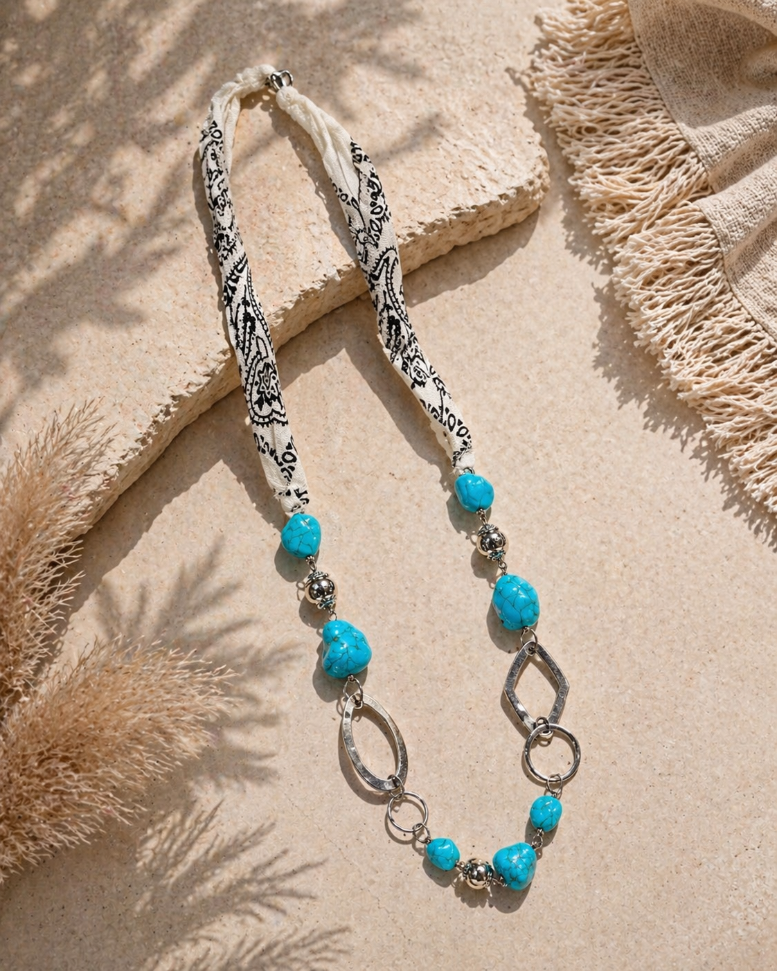 Turquoise Bandana Bead Necklace