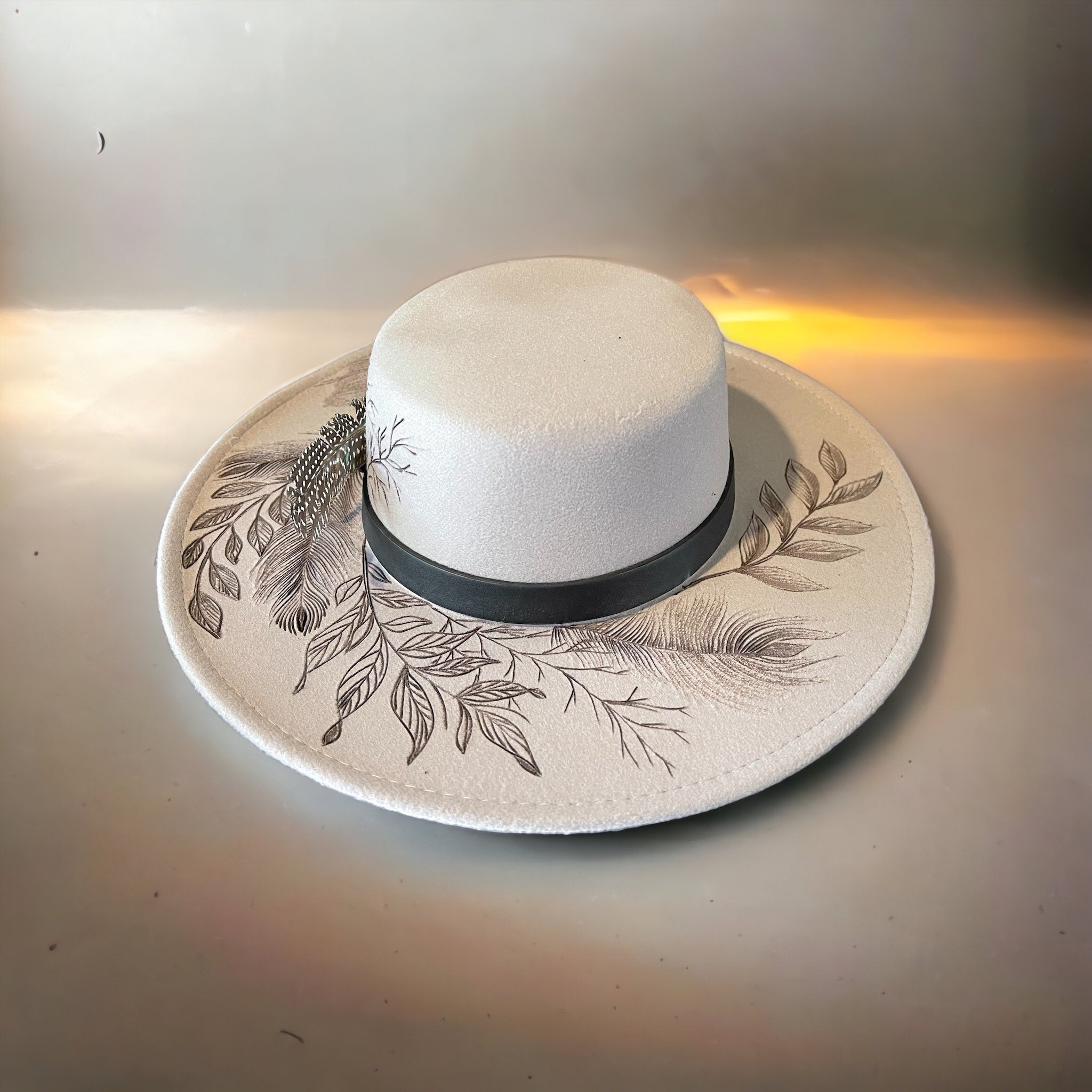 Feathers & Tumbleweeds - Burned Bolero Style Hat