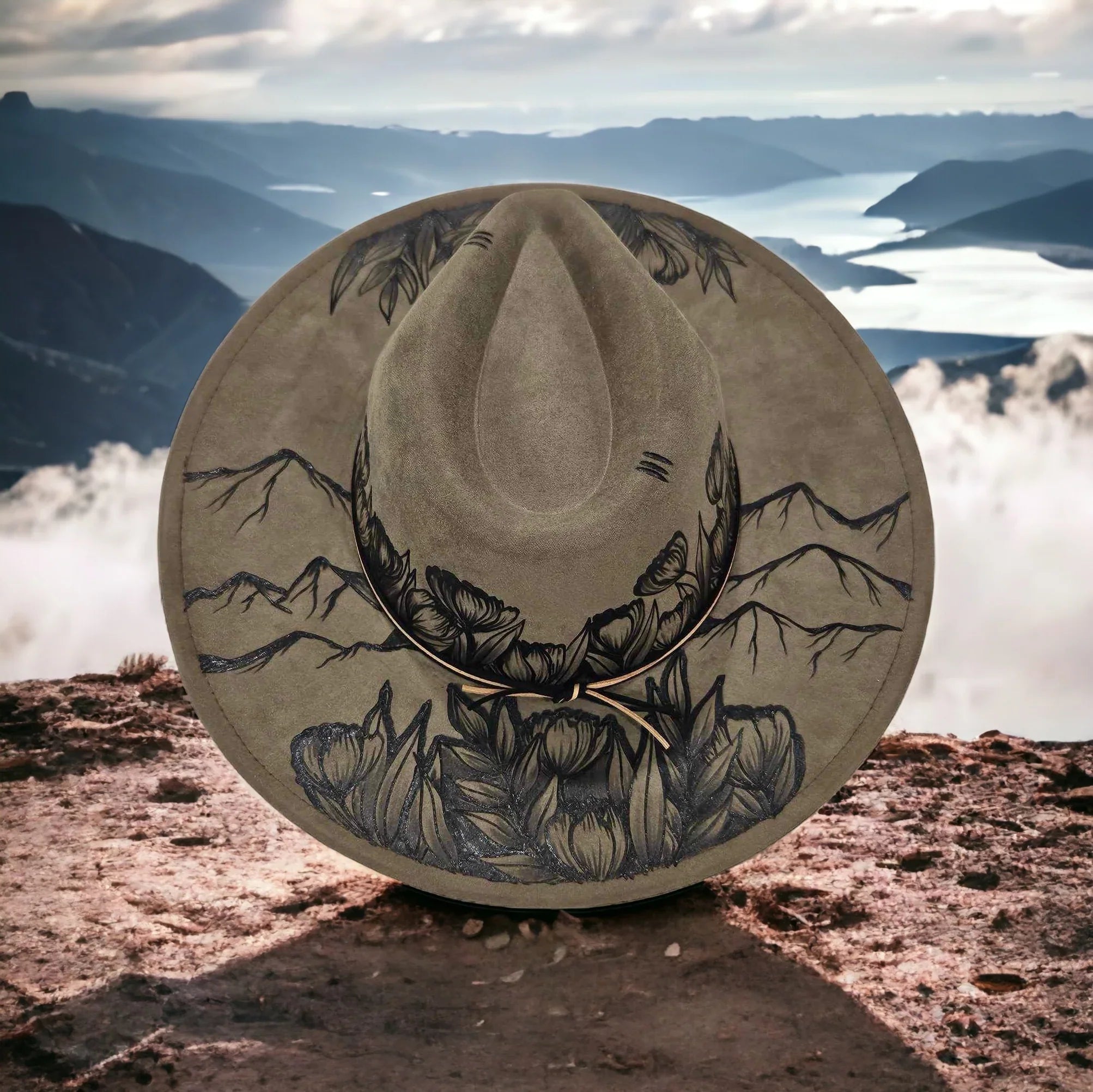 Ridges & Roses Burned Wide Brim Hat