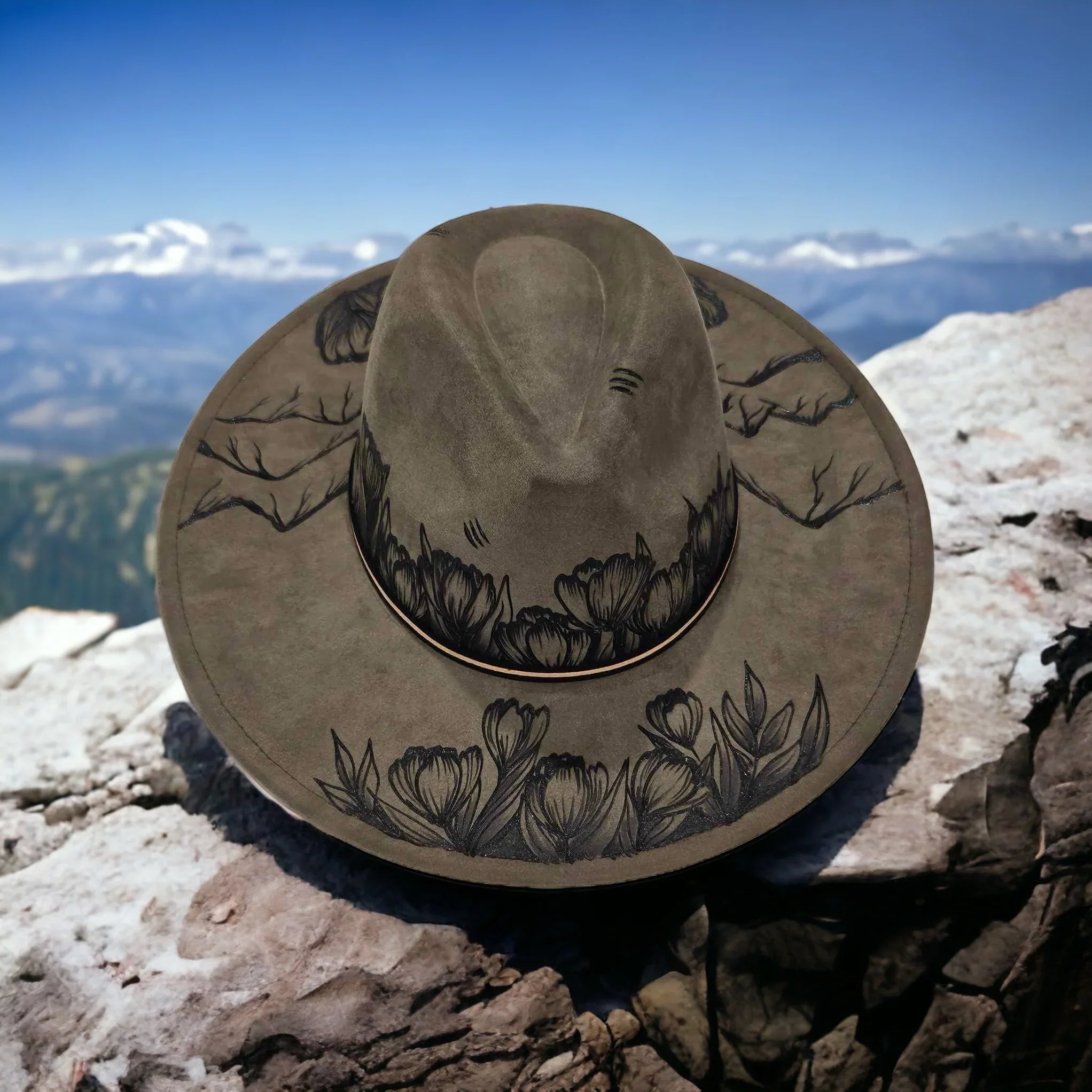 Ridges & Roses Burned Wide Brim Hat