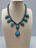 Turquoise Teardrop & Pearl Necklace
