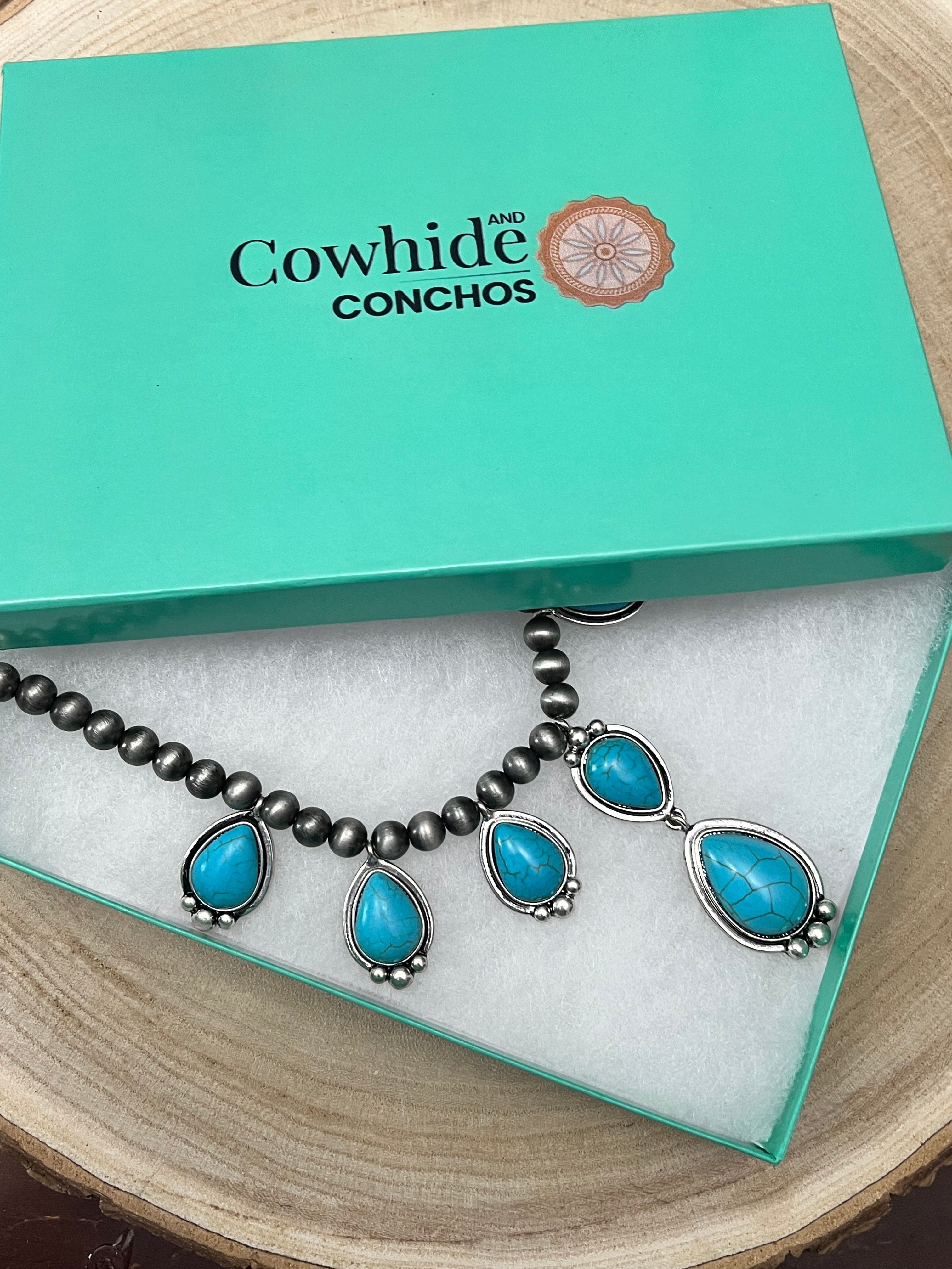 Turquoise Teardrop & Pearl Necklace