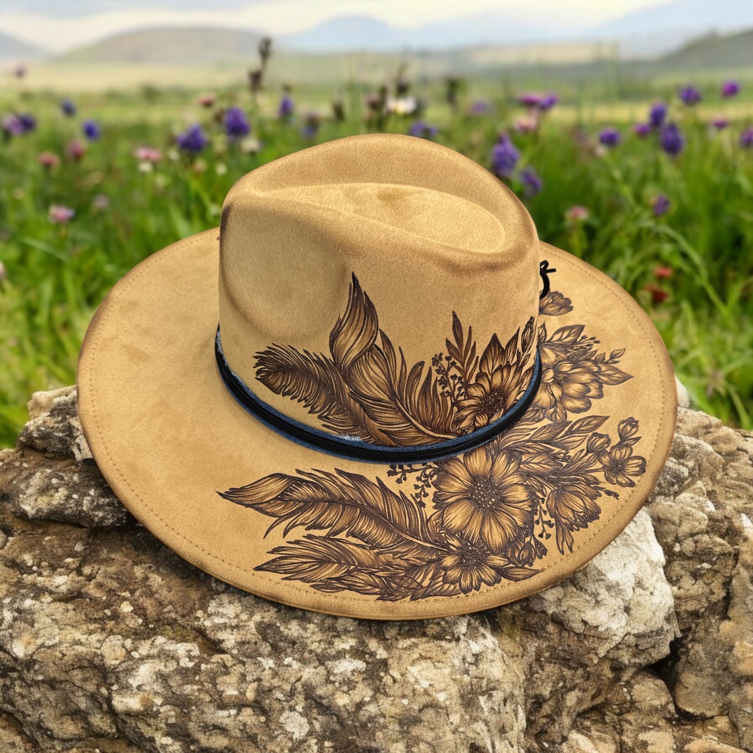 Feather Play - Burned Wide Brim Hat