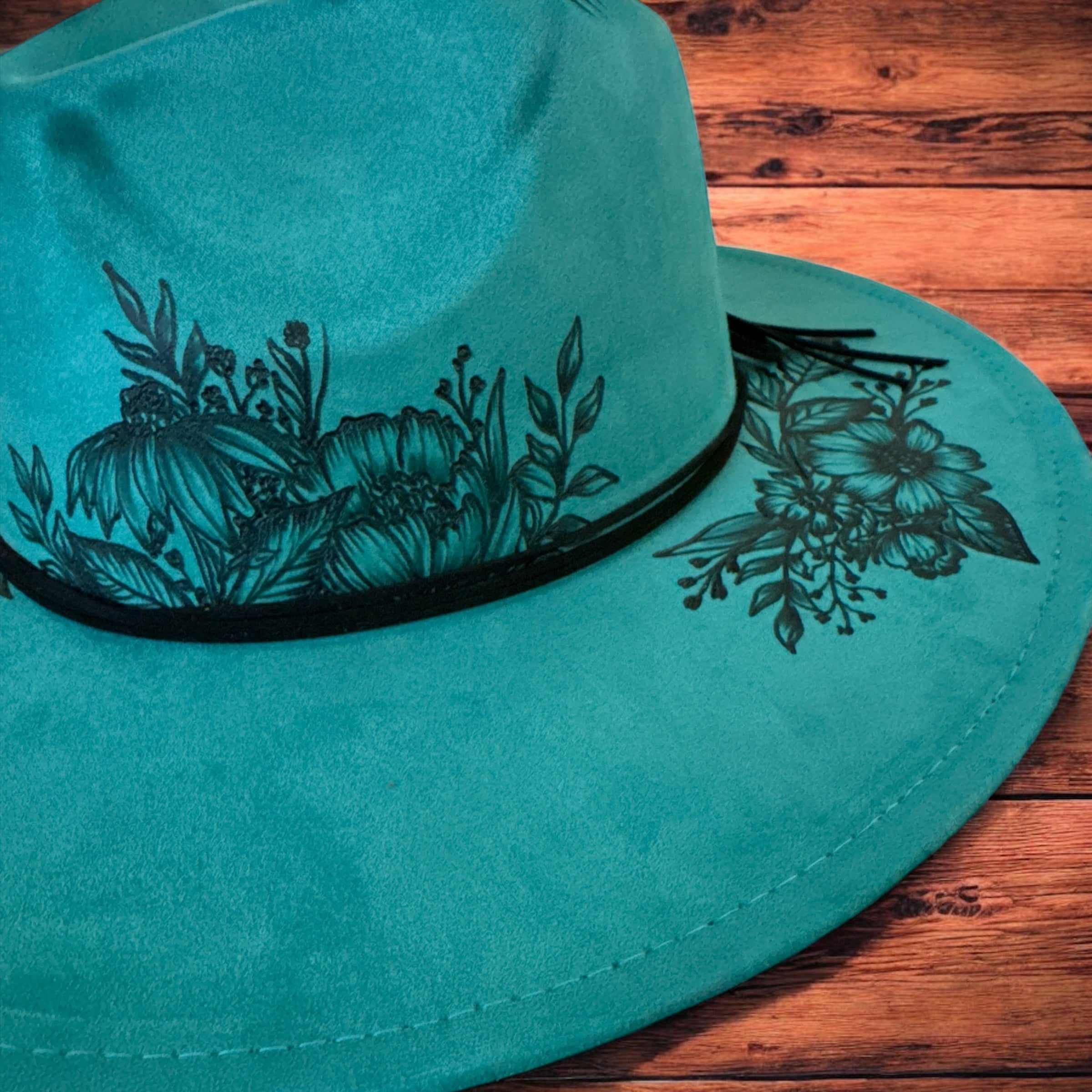 Teal Wildflower Burned Brim Hat