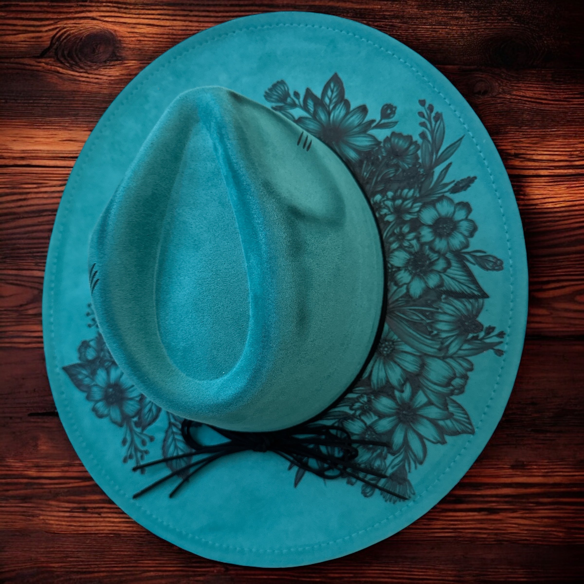 Teal Wildflower Burned Brim Hat