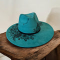 Teal Wildflower Burned Brim Hat
