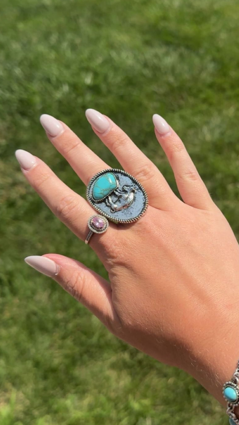 Buffalo Coin & Turquoise Adjustable Ring