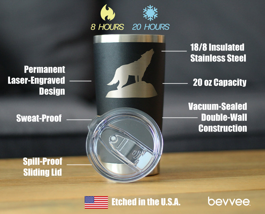 Wolf Silhouette Insulated Coffee Tumbler – 20 oz