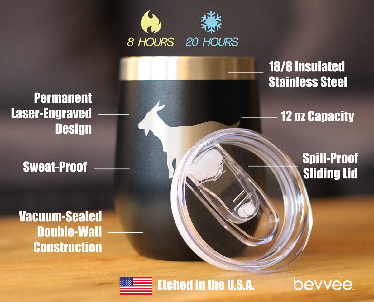 Goat Silhouette Insulated Wine Tumbler – 12 oz