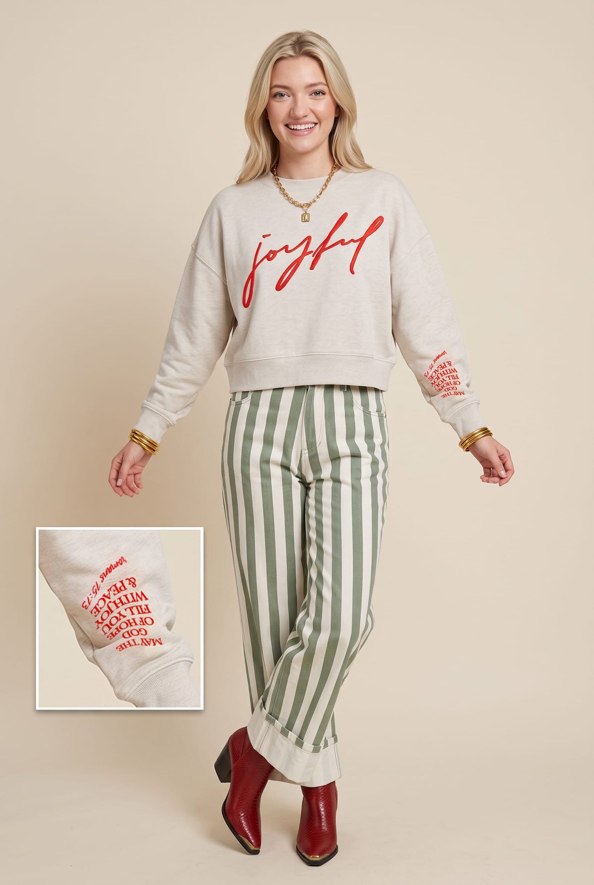 Joyful Ivory Crop Sweatshirt