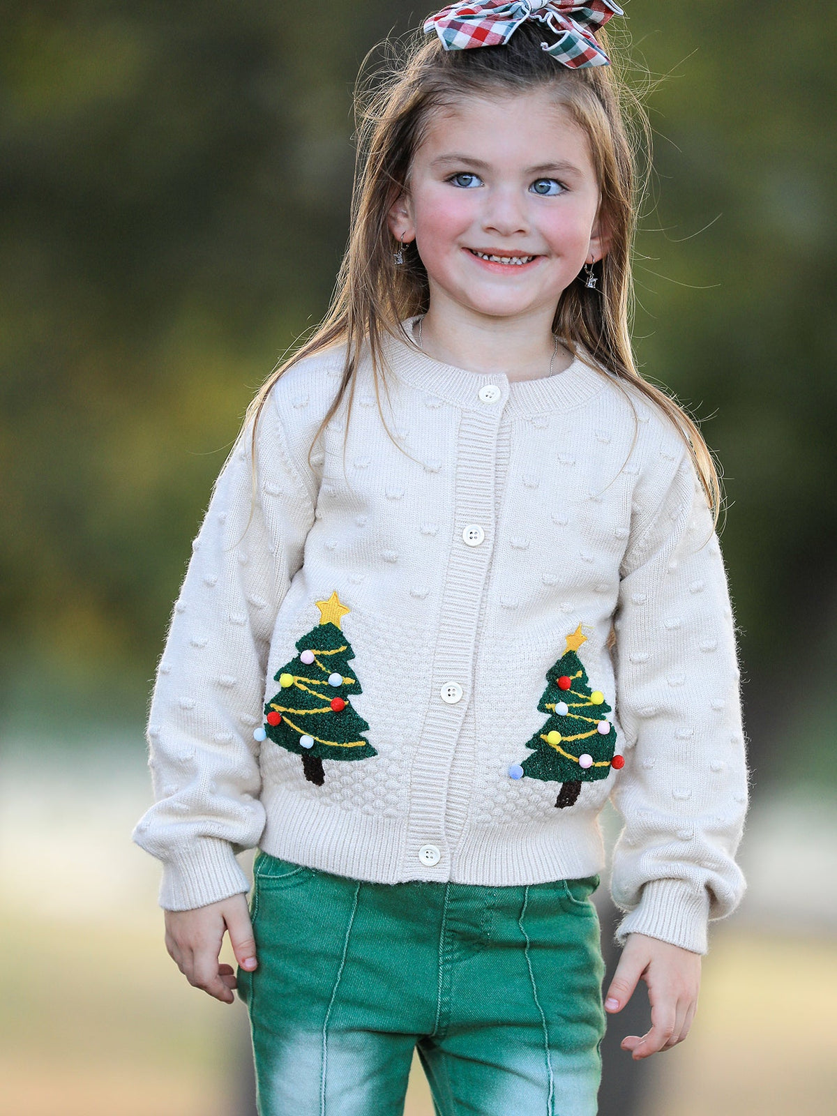 Kids Christmas Tree Knit Cardigan | Button-Front Holiday Sweater