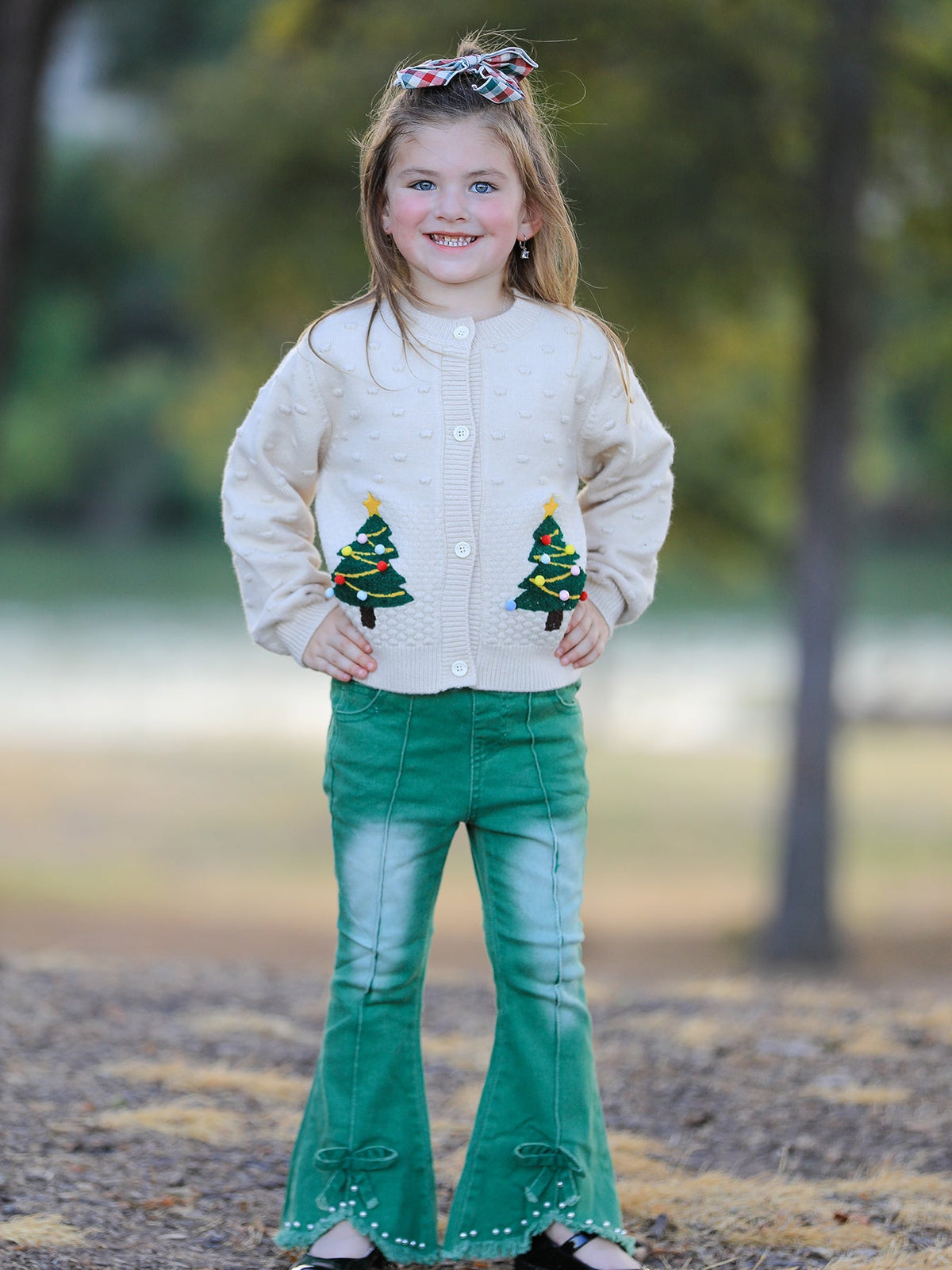Kids Christmas Tree Knit Cardigan | Button-Front Holiday Sweater