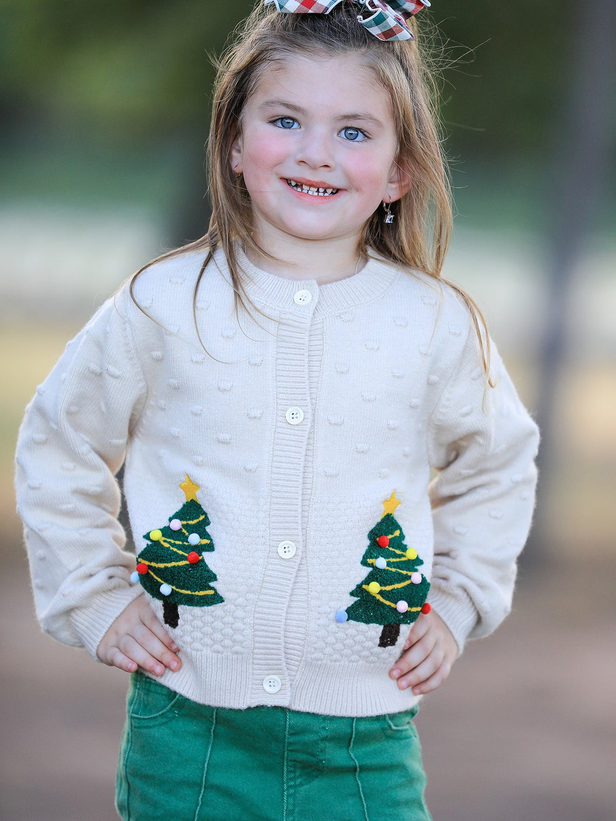 Kids Christmas Tree Knit Cardigan | Button-Front Holiday Sweater