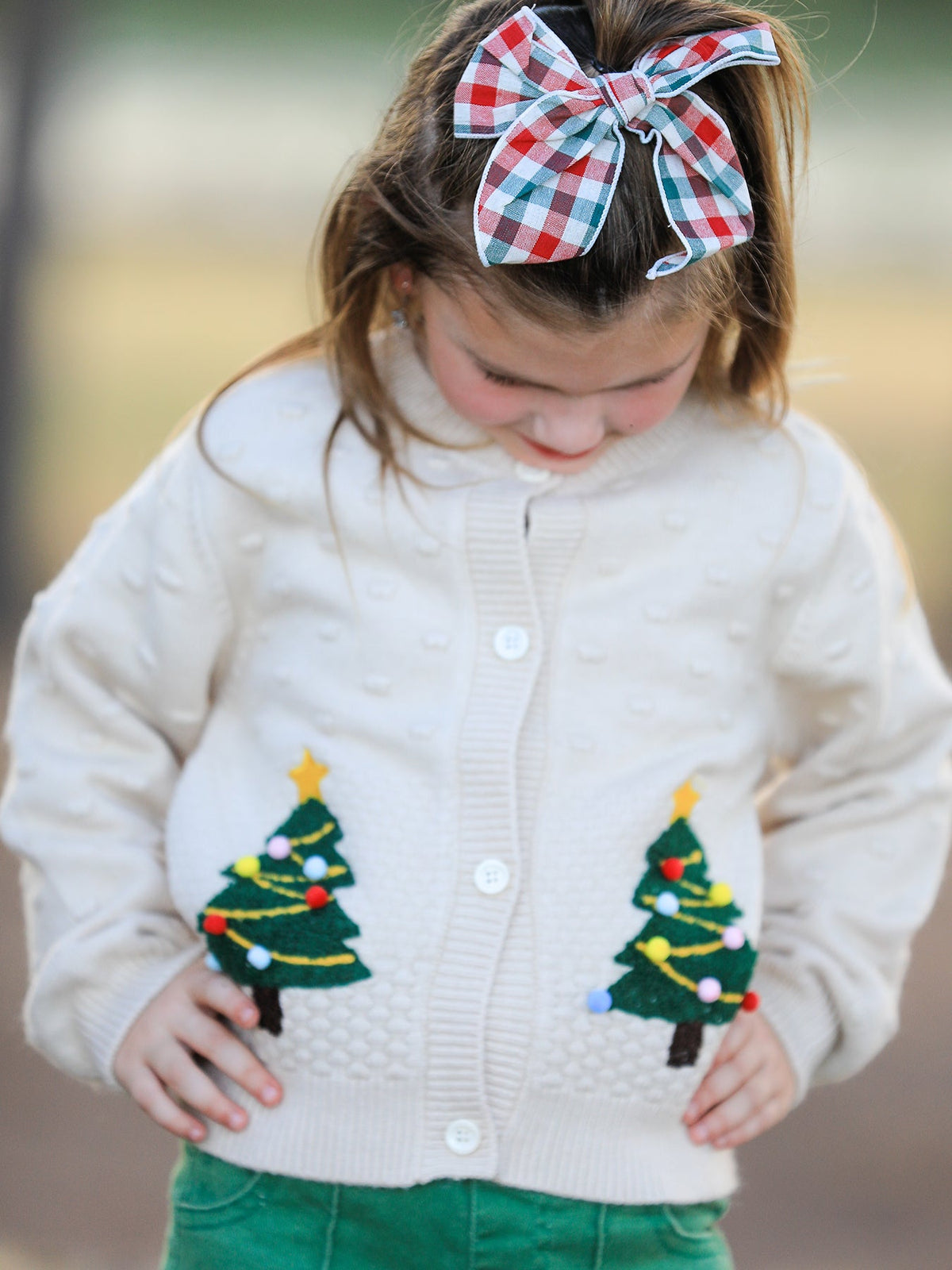 Kids Christmas Tree Knit Cardigan | Button-Front Holiday Sweater