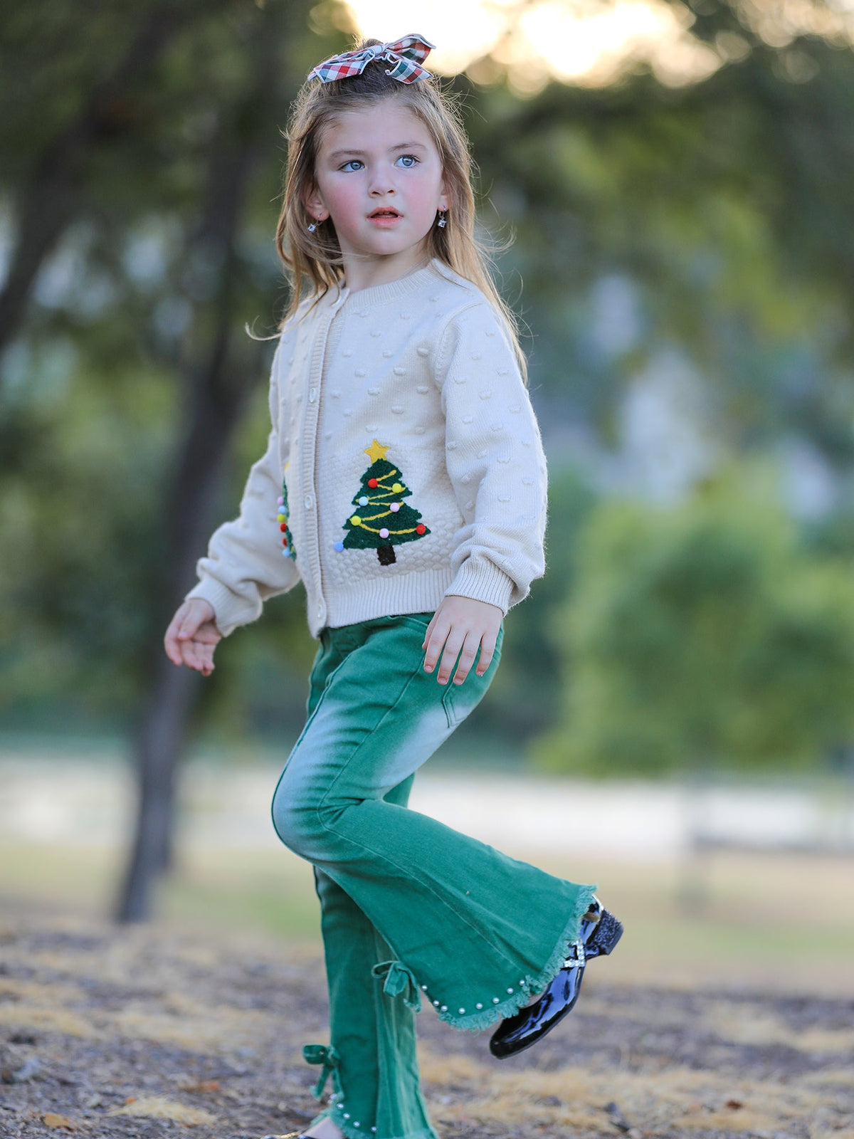 Kids Christmas Tree Knit Cardigan | Button-Front Holiday Sweater
