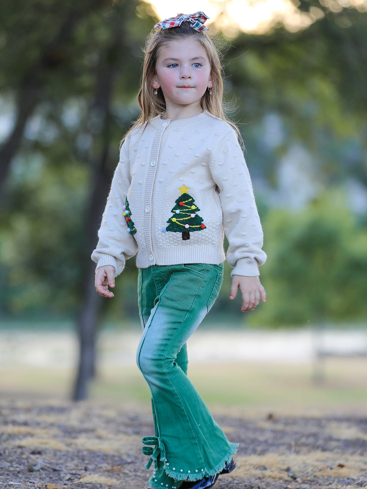 Kids Christmas Tree Knit Cardigan | Button-Front Holiday Sweater