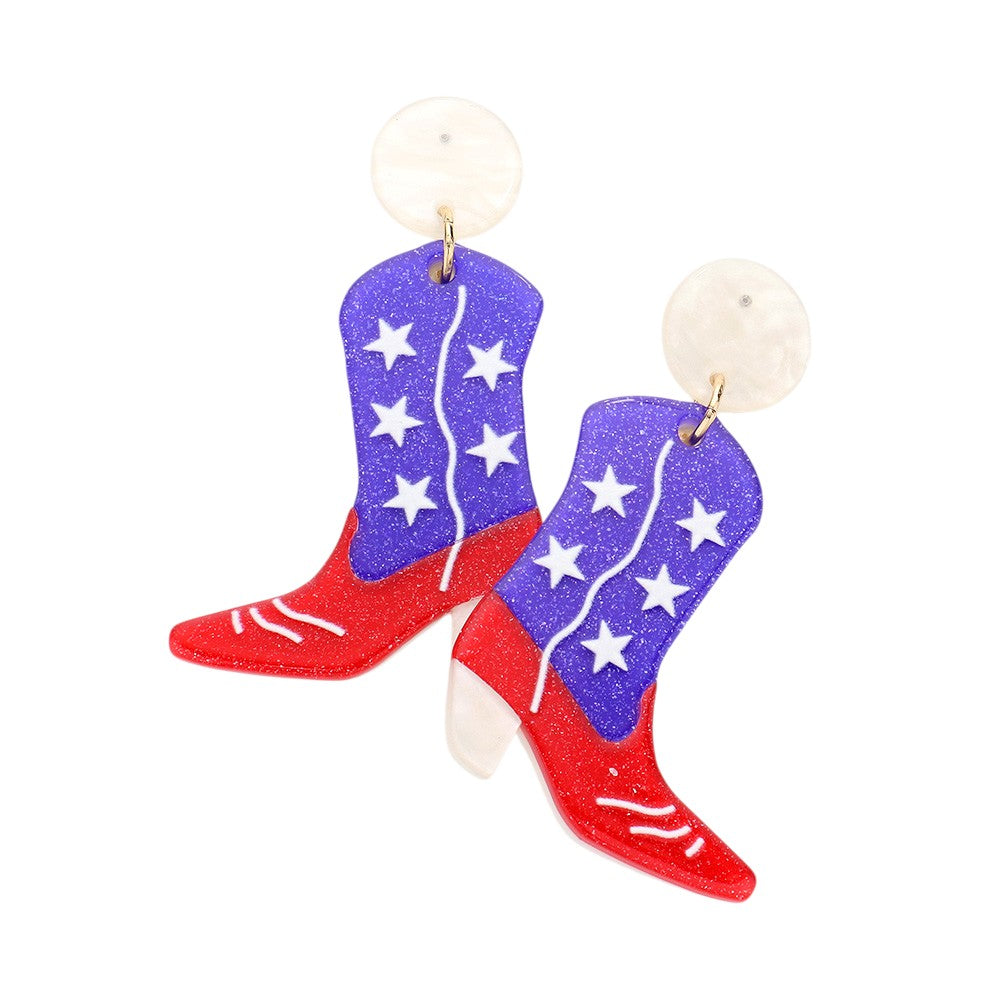 Flag Western Boot Dangle Earrings