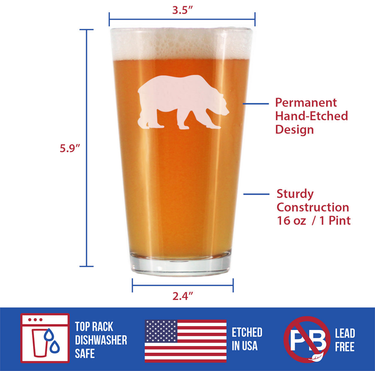 Bear Silhouette Pint Glass