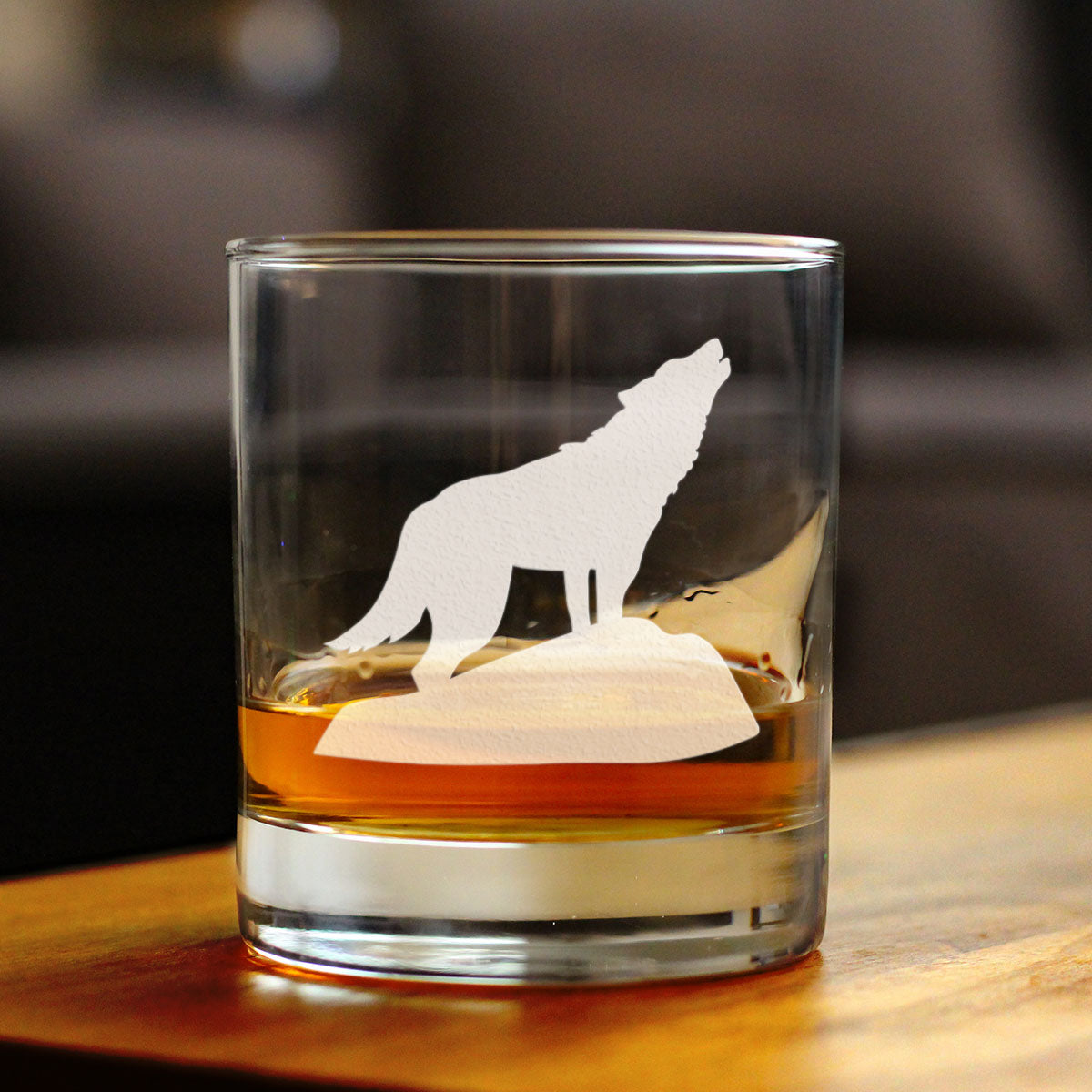 Wolf Silhouette Whiskey Rocks Glass