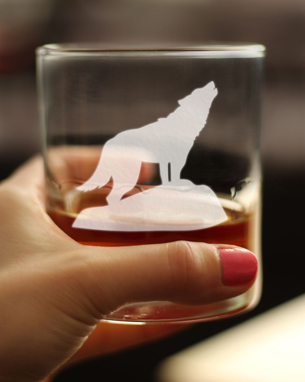 Wolf Silhouette Whiskey Rocks Glass