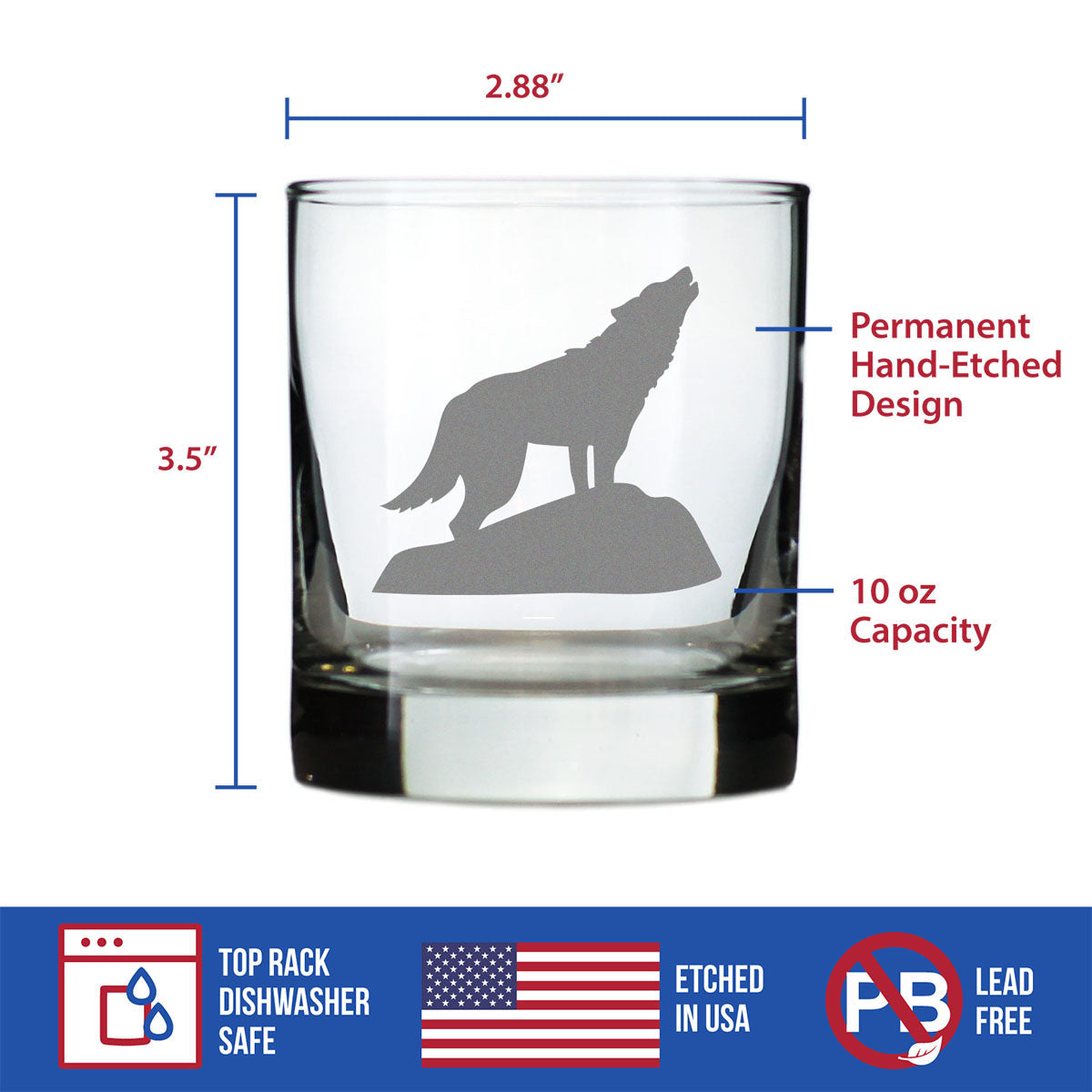 Wolf Silhouette Whiskey Rocks Glass