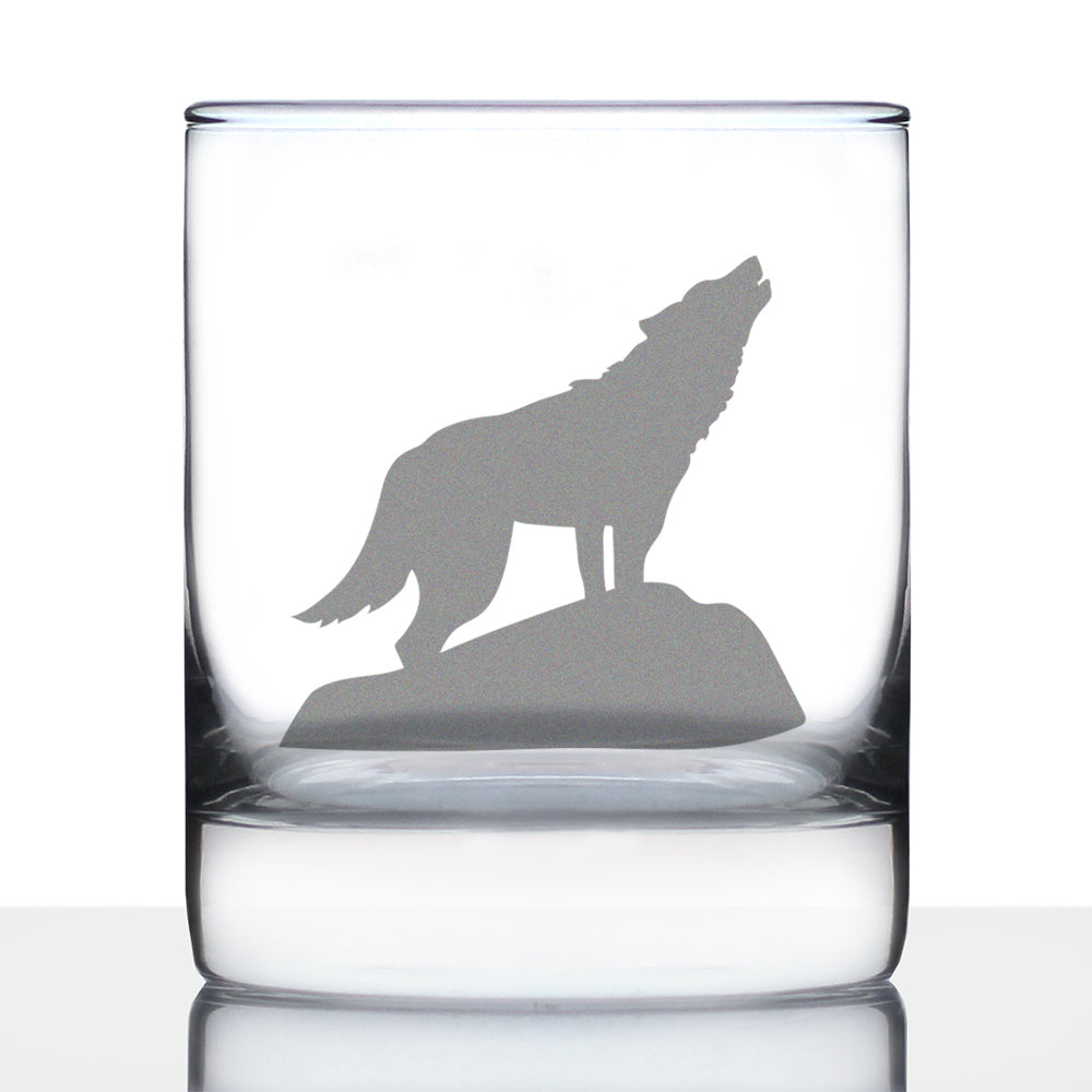 Wolf Silhouette Whiskey Rocks Glass
