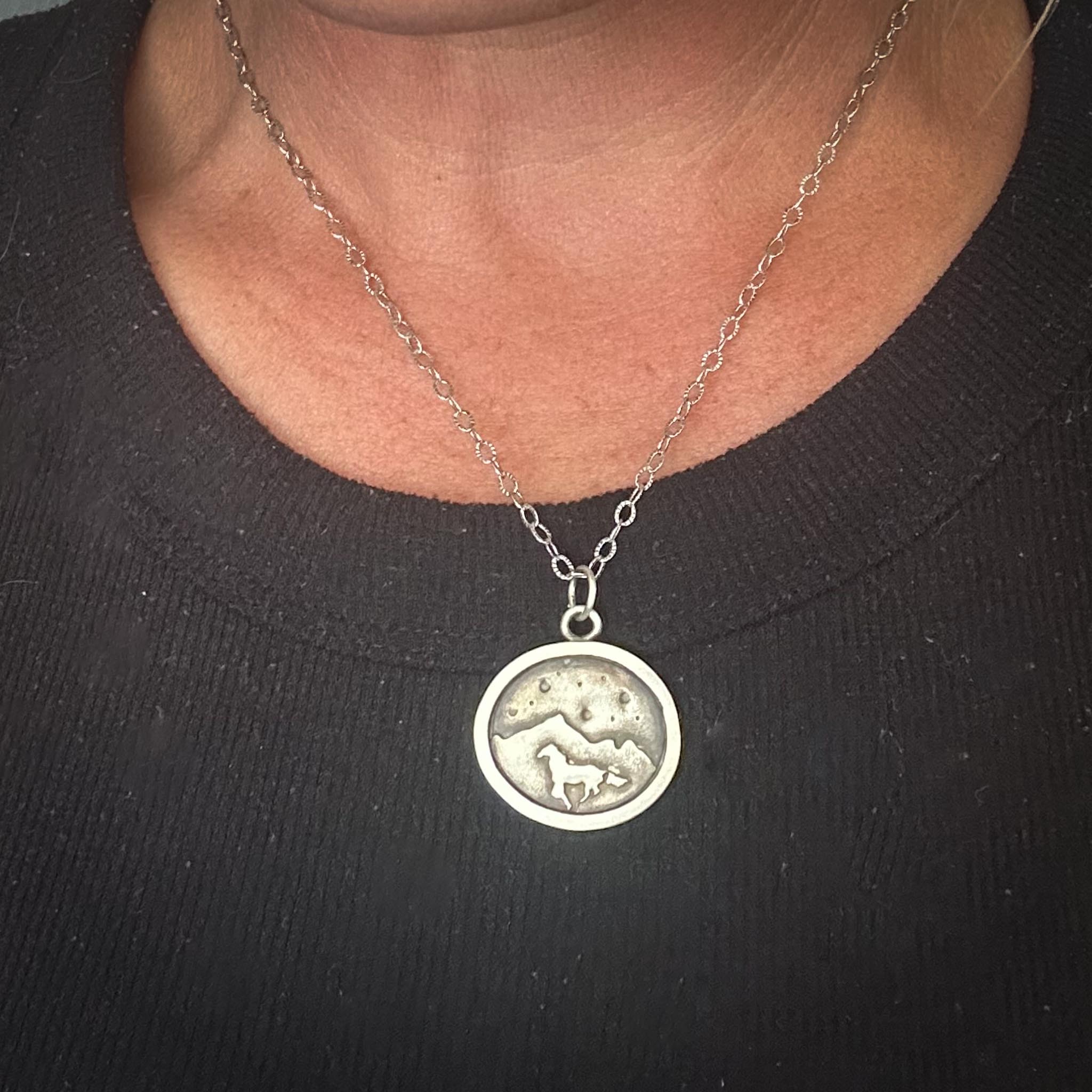 Silver Galloping Horse Necklace