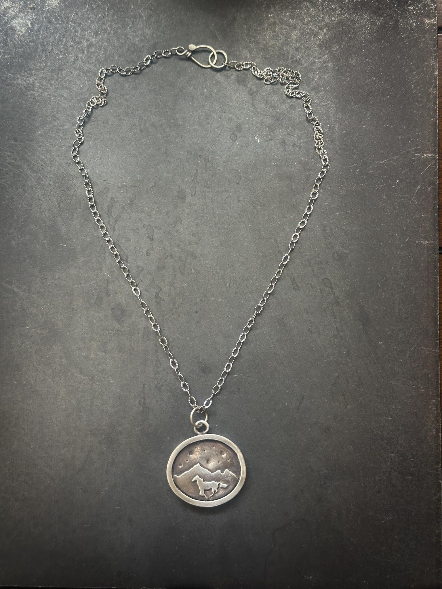Silver Galloping Horse Necklace