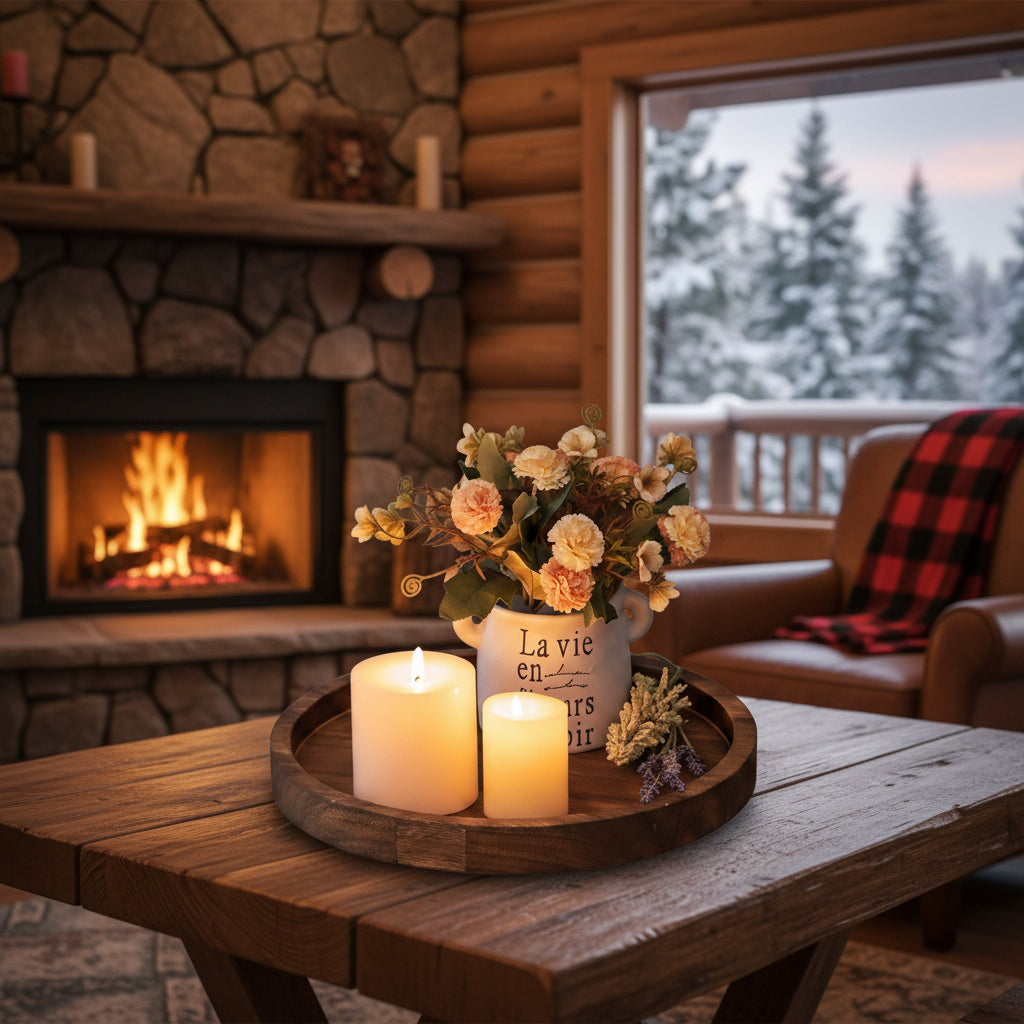 Meegan Mountain Rugged Round Wood Candle Tray
