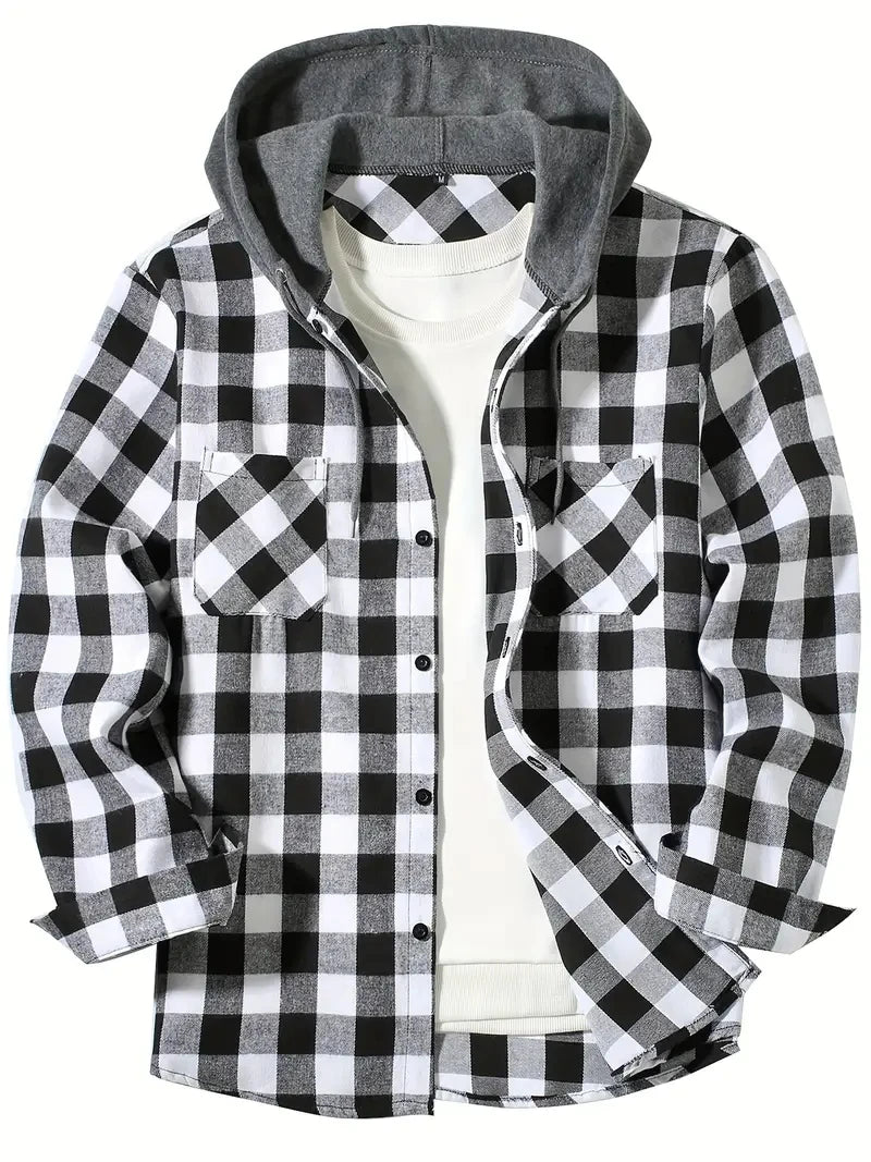 Men's Hooded Plaid Flannel Shirt Jacket
