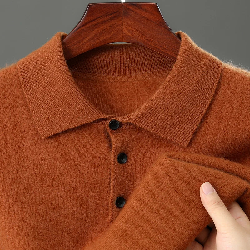 Men's Cashmere Half-Sleeve Polo Sweater